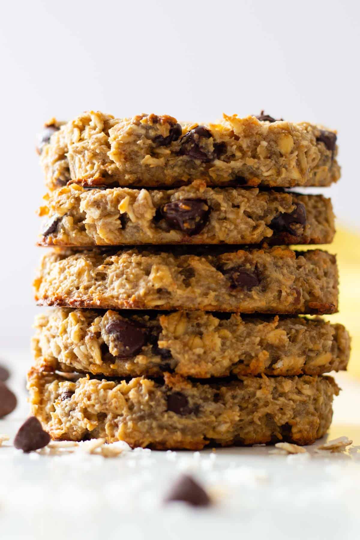5 Oatmeal Cookies stacked on top of each other.