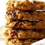 Five Oatmeal Breakfast Cookies stacked on top of each other.