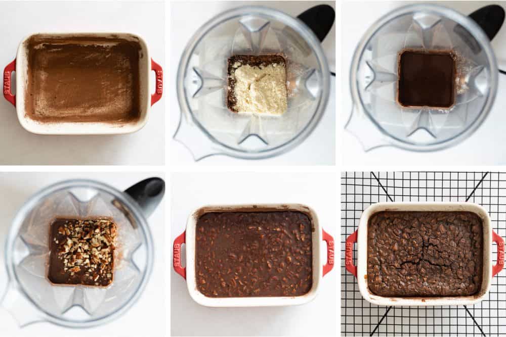 Photo collage of step by step process to make paleo brownies recipe.