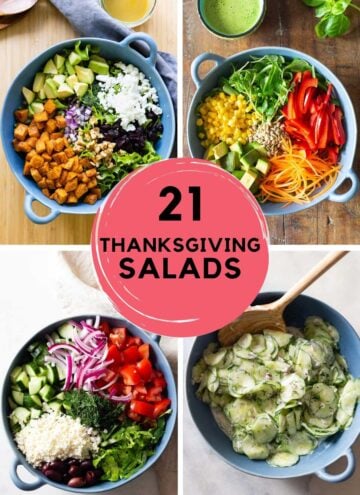 photo collage of 4 different salads and text overlay reading: "21 Thanksgiving Salads".