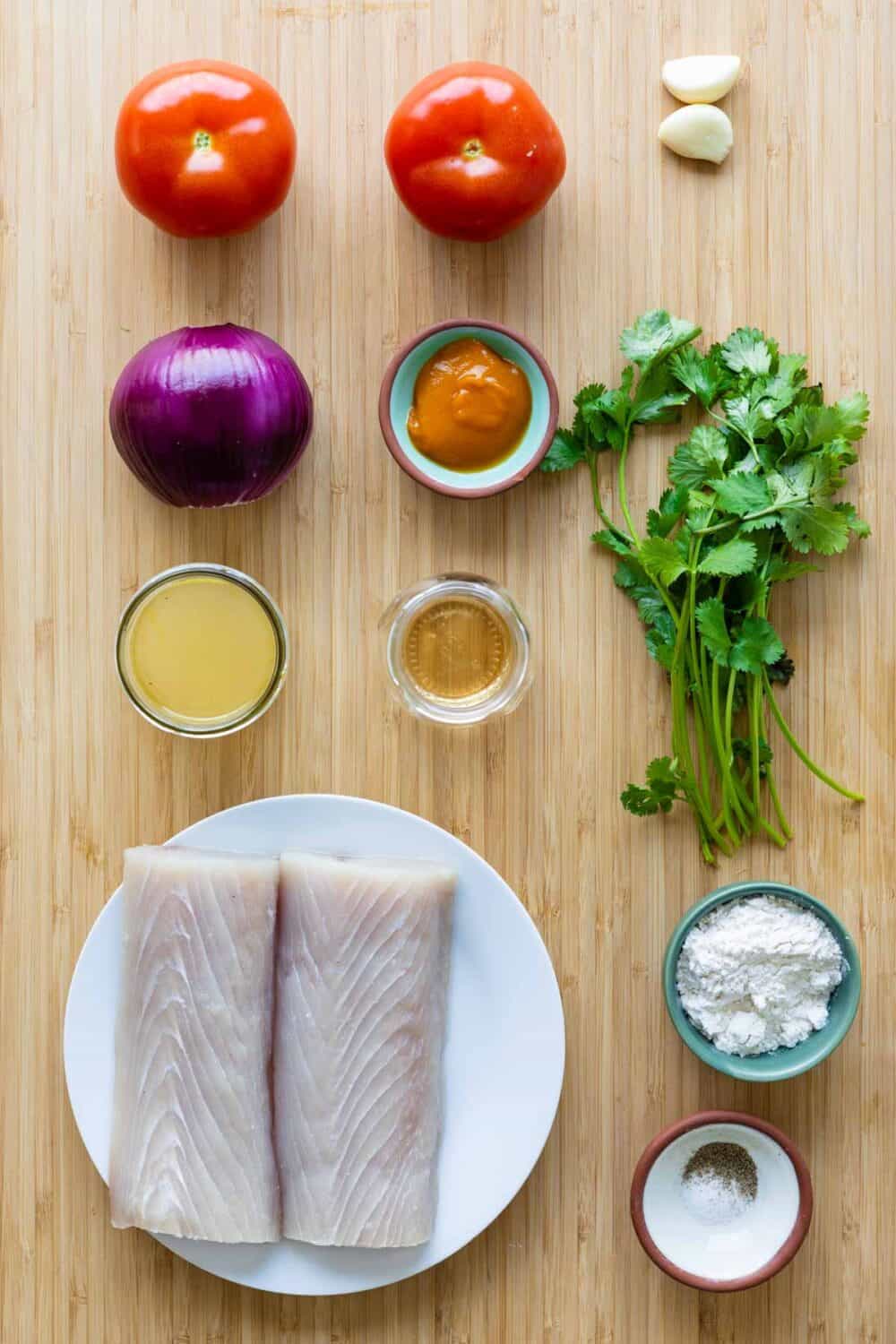 Ingredients for the Mahi Mahi Recipe laid out on a kitchen table.