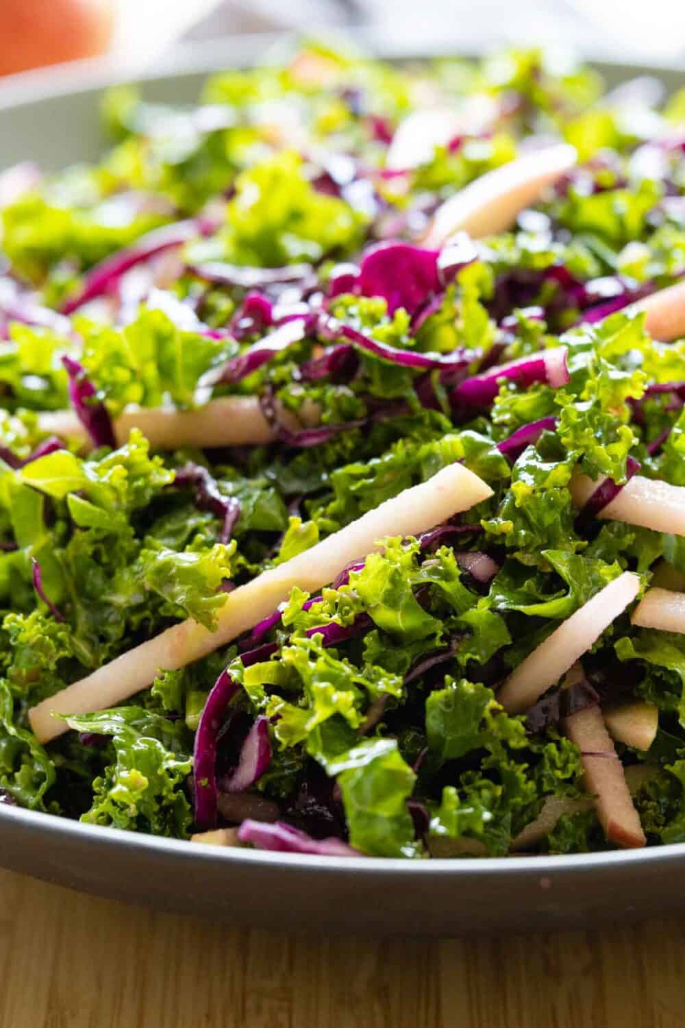 Closeup of texture of kale salad.