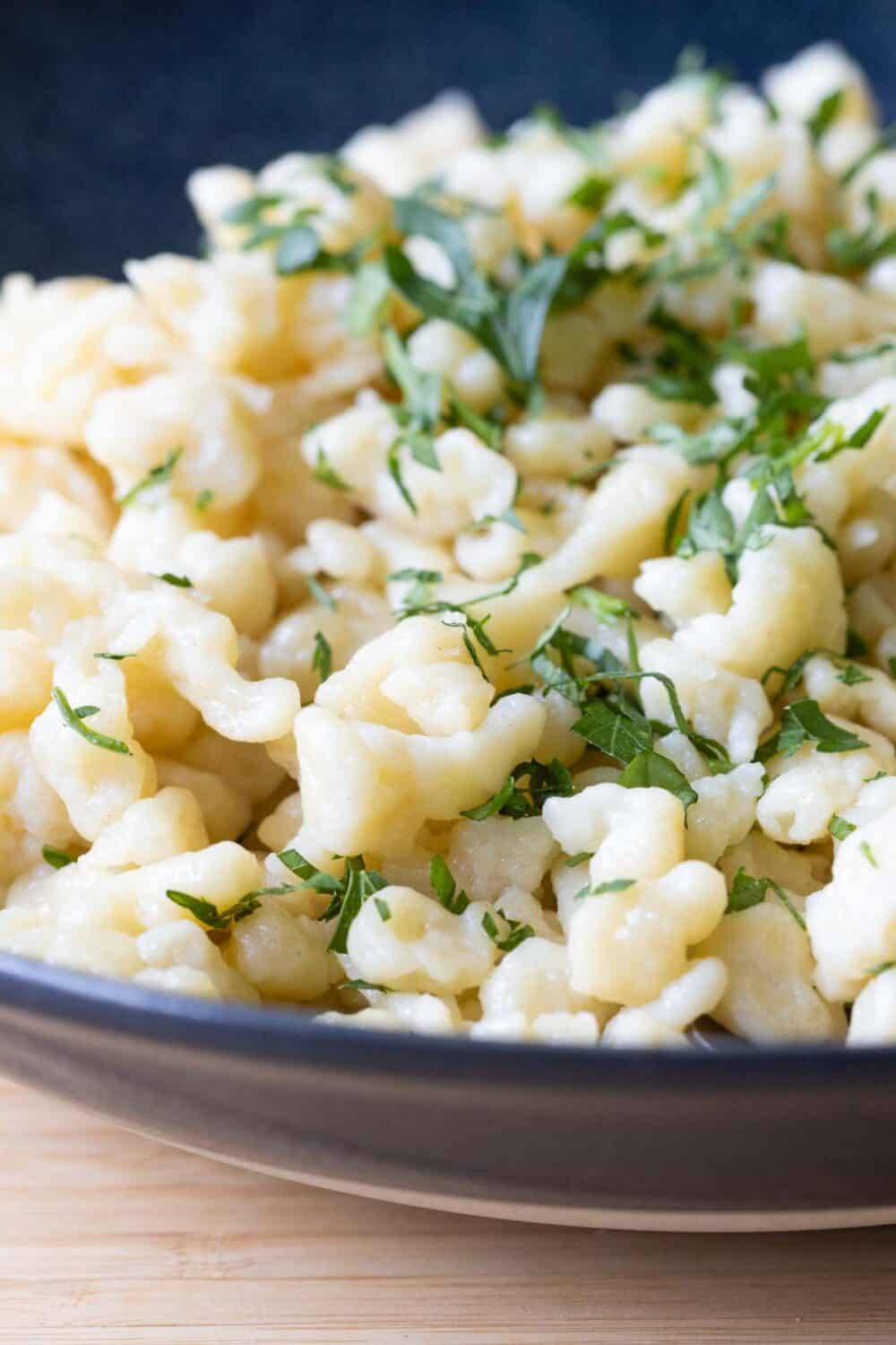 Close-up photo showing texture of German Spaetzle.