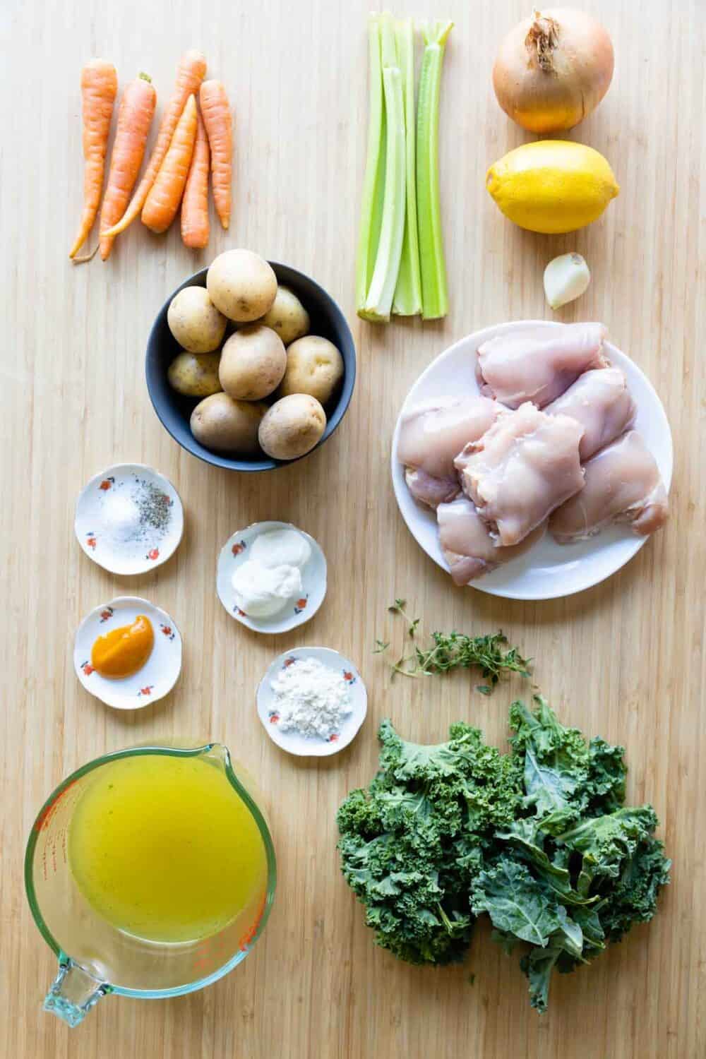 Ingredients to make Instant Pot Chicken Stew laid out on a kitchen counter.