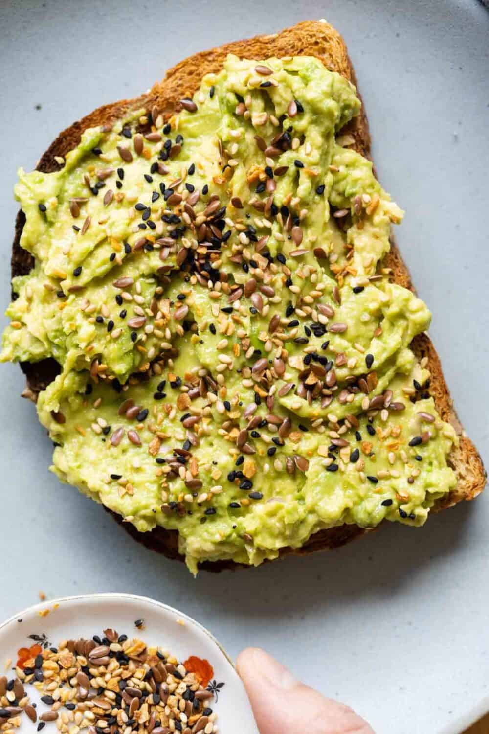 Avocado Toast with everything bagel seasoning on top.