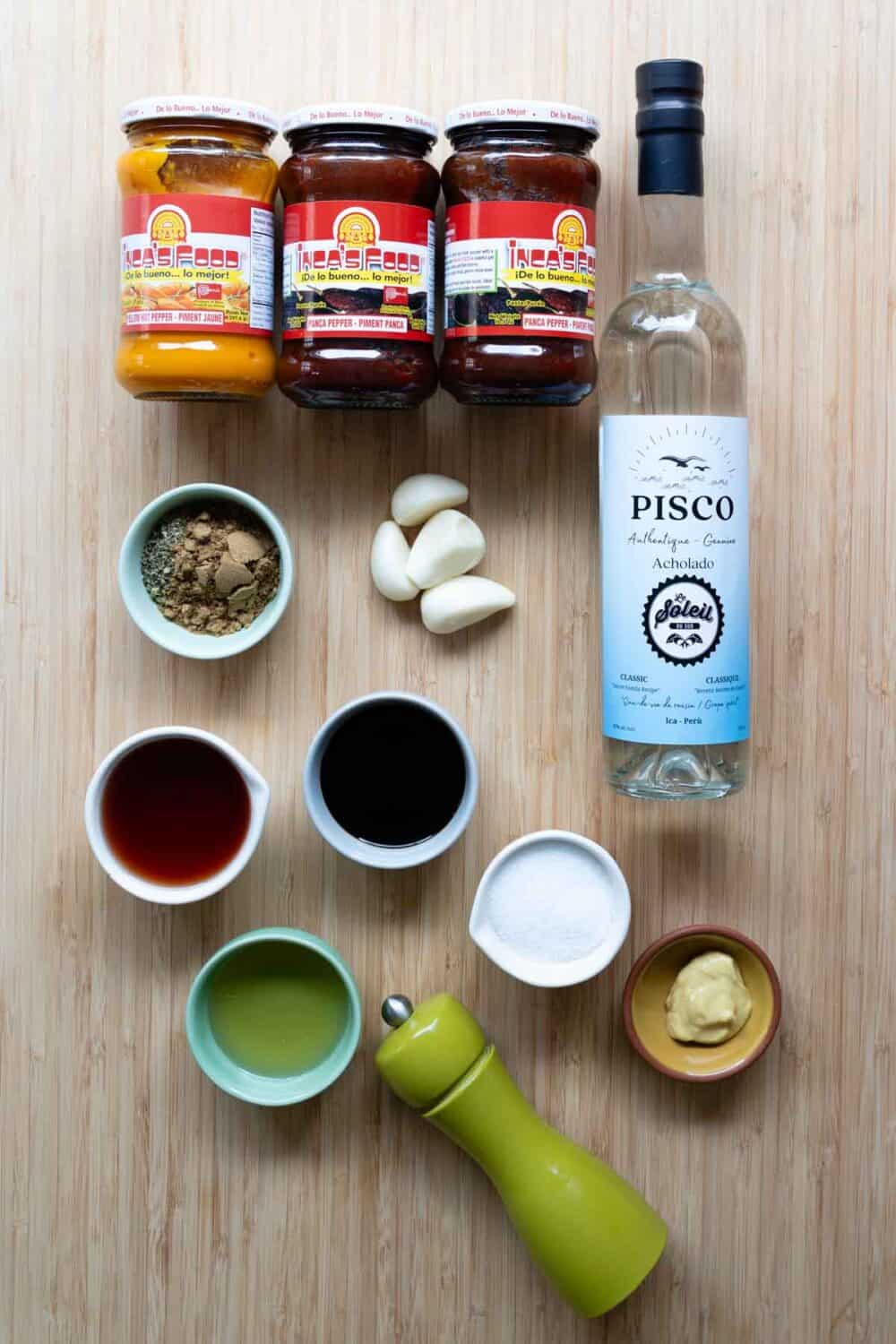 Ingredients for marinade for whole turkey laid out on a kitchen counter.